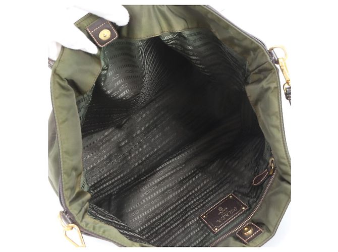 Tote Bolsa 2-Way Prada em nylon Tessuto e couro Verde Caqui - vista 8