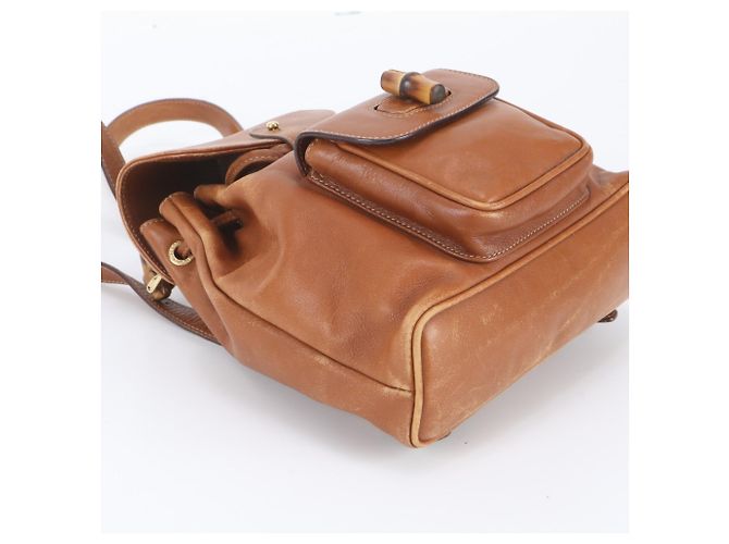 Zaino e borsa a tracolla Gucci Old Bamboo in pelle Cammello - vista 5