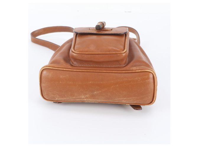 Zaino e borsa a tracolla Gucci Old Bamboo in pelle Cammello - vista 6