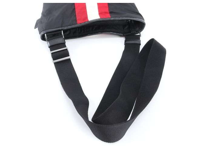 Borsa a tracolla Bally Trainspotting in pelle e nylon Nero Bianco Rosso - vista 2