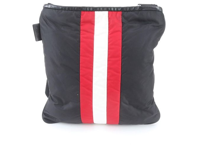 Borsa a tracolla Bally Trainspotting in pelle e nylon Nero Bianco Rosso - vista 3