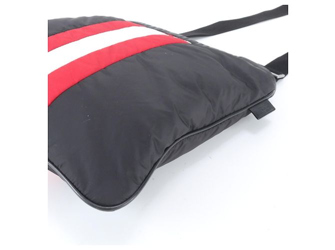 Borsa a tracolla Bally Trainspotting in pelle e nylon Nero Bianco Rosso - vista 4