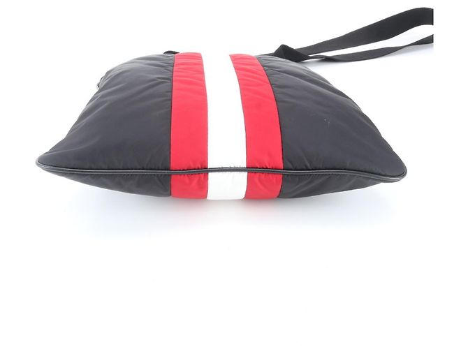 Borsa a tracolla Bally Trainspotting in pelle e nylon Nero Bianco Rosso - vista 5