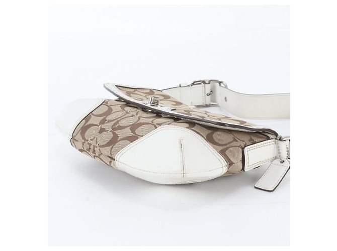 Borsa a tracolla Coach Signature Leather Marrone Bianco - vista 4