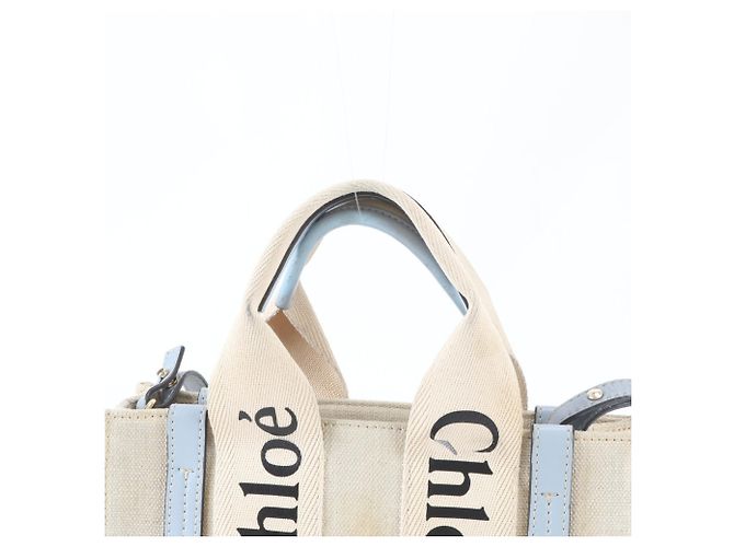 Borsa a tracolla 2-way Chloé Woody Small in tela e pelle Blu Beige - vista 2