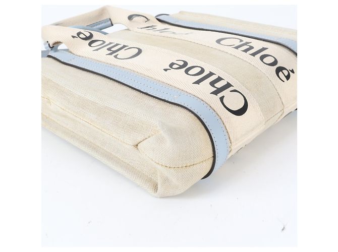 Borsa a tracolla 2-way Chloé Woody Small in tela e pelle Blu Beige - vista 4