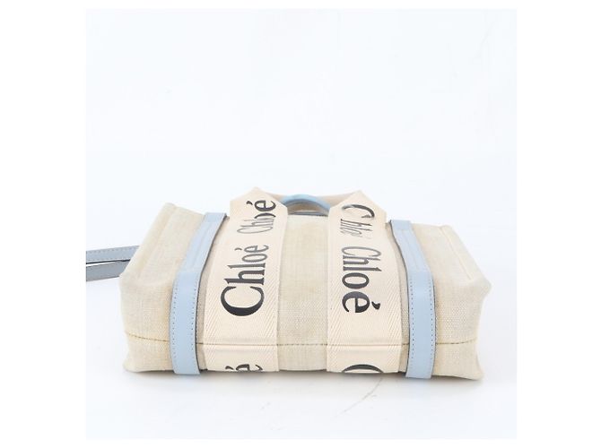 Borsa a tracolla 2-way Chloé Woody Small in tela e pelle Blu Beige - vista 5