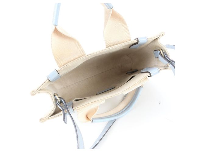 Borsa a tracolla 2-way Chloé Woody Small in tela e pelle Blu Beige - vista 7