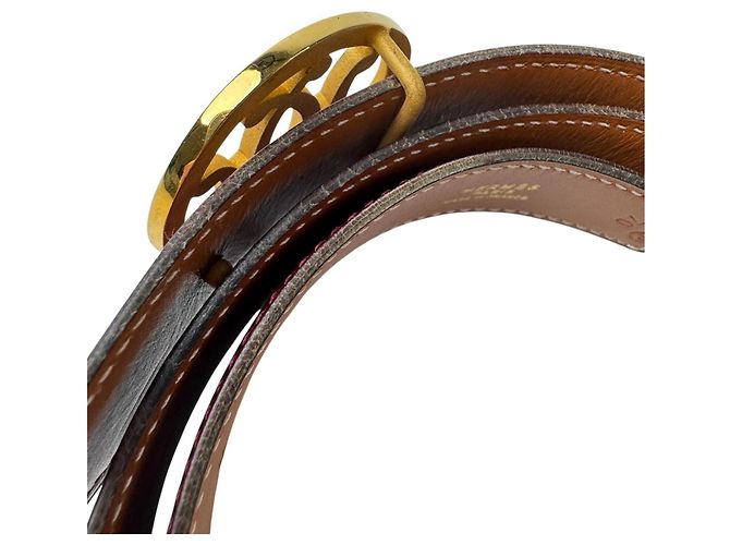 Hermès Cinturón reversible Hermes Double H Circle Logo Burdeos Camello - vista 12