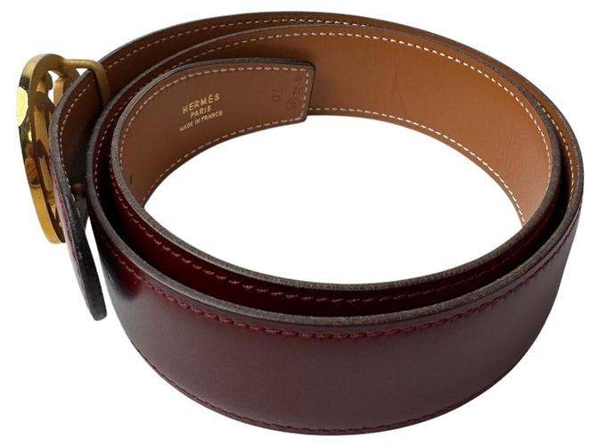 Hermès Cinturón reversible Hermes Double H Circle Logo Burdeos Camello - vista 3