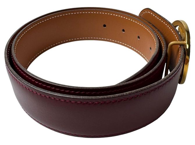 Hermès Cinturón reversible Hermes Double H Circle Logo Burdeos Camello - vista 4