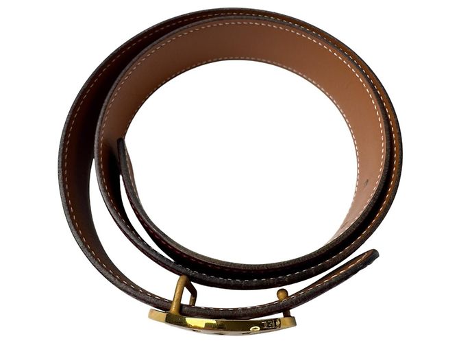 Hermès Cinturón reversible Hermes Double H Circle Logo Burdeos Camello - vista 5