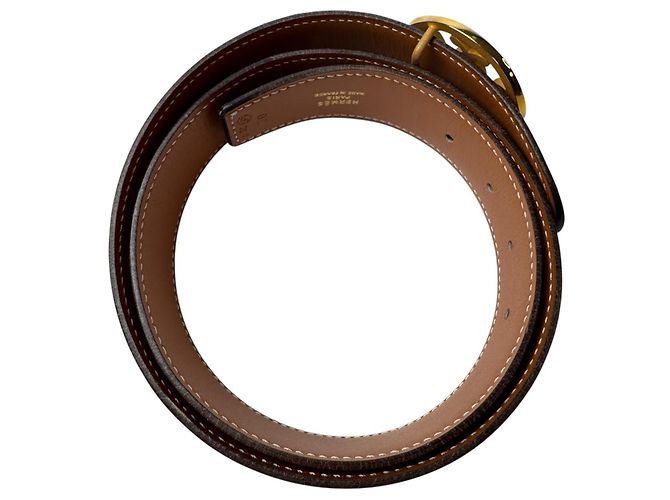 Hermès Cinturón reversible Hermes Double H Circle Logo Burdeos Camello - vista 6