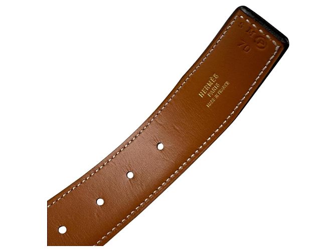 Hermès Cinturón reversible Hermes Double H Circle Logo Burdeos Camello - vista 8