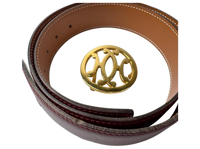 Hermès Cinturón reversible Hermes Double H Circle Logo Burdeos Camello - vista 9