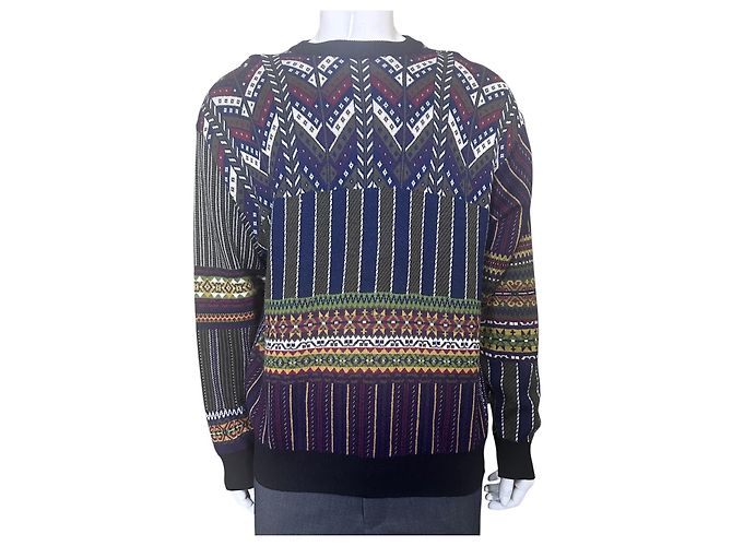Kenzo Geometric Pattern Wool Blend Crewneck Sweater Brown White Red Blue Green Grey - view 2