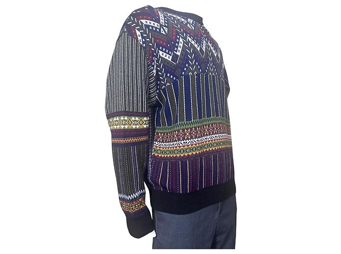 Kenzo Geometric Pattern Wool Blend Crewneck Sweater Brown White Red Blue Green Grey - view 3