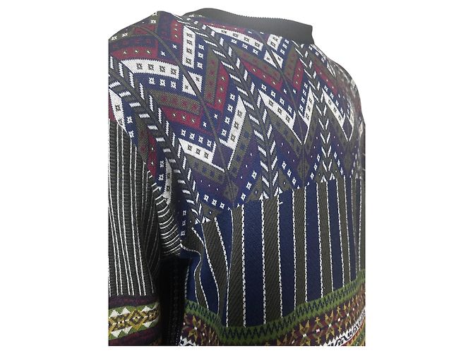 Kenzo Geometric Pattern Wool Blend Crewneck Sweater Brown White Red Blue Green Grey - view 4