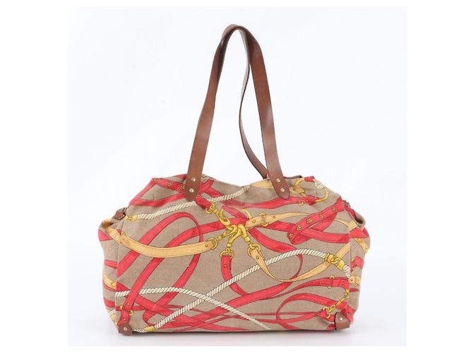 Borsa Tote Miu Miu in pelle e tela Marrone Rosso - vista 3