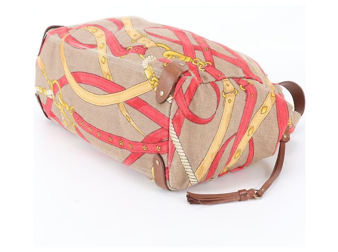 Borsa Tote Miu Miu in pelle e tela Marrone Rosso - vista 4
