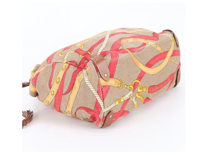 Borsa Tote Miu Miu in pelle e tela Marrone Rosso - vista 5
