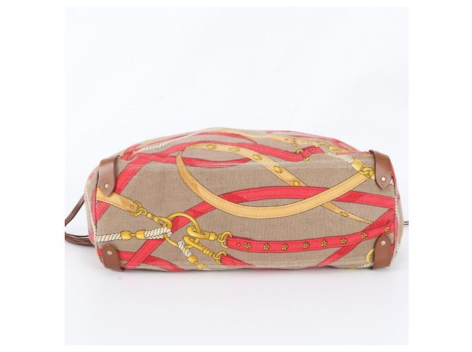 Borsa Tote Miu Miu in pelle e tela Marrone Rosso - vista 6