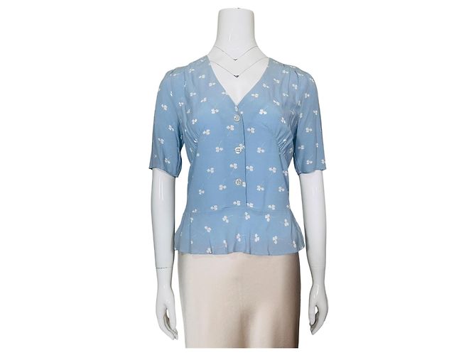 Rouje Paris Viscose Peplum Bluse Blau Floral - Ansicht 2