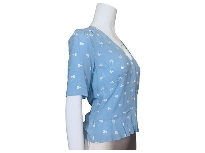 Rouje Paris Viscose Peplum Bluse Blau Floral - Ansicht 3