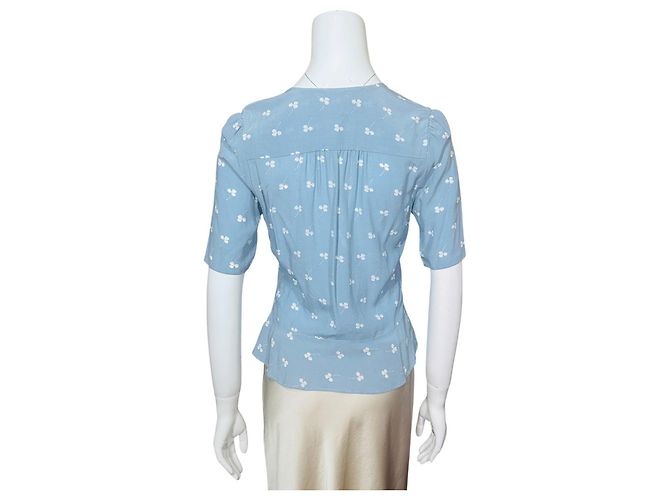 Rouje Paris Viscose Peplum Bluse Blau Floral - Ansicht 4