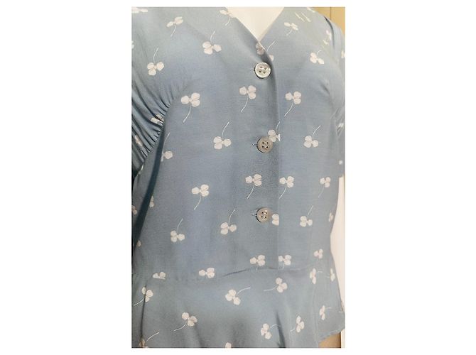 Rouje Paris Viscose Peplum Bluse Blau Floral - Ansicht 5