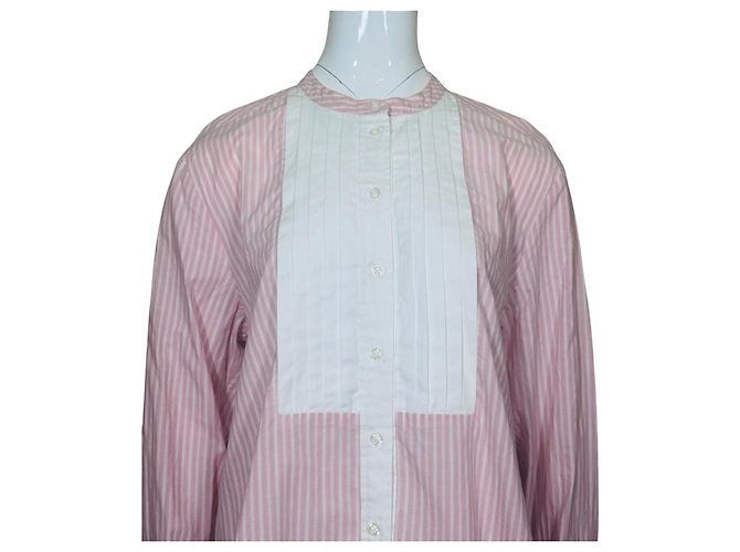 Autre Marque ME+EM Camisa de algodón a rayas rosas y blancas con pechera plisada Blanco - vista 2