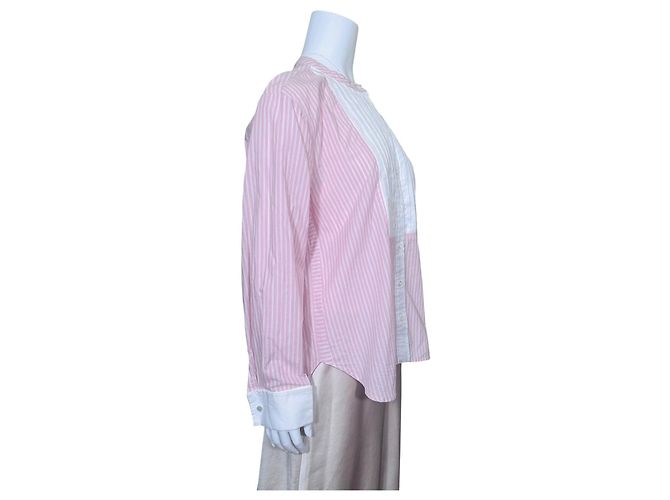 Autre Marque ME+EM Camisa de algodón a rayas rosas y blancas con pechera plisada Blanco - vista 3