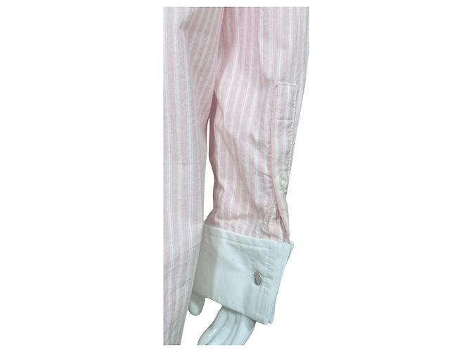 Autre Marque ME+EM Camisa de algodón a rayas rosas y blancas con pechera plisada Blanco - vista 5