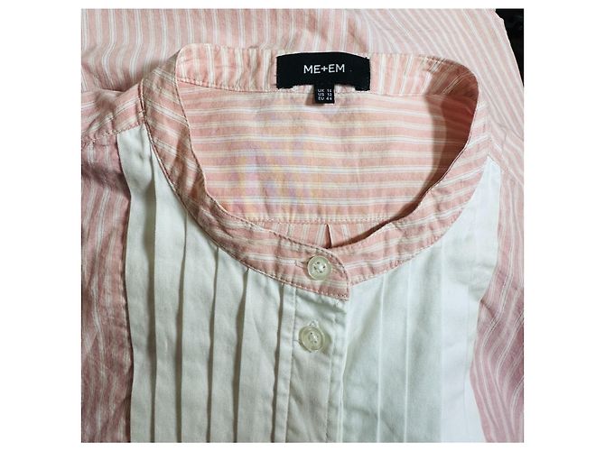 Autre Marque ME+EM Camisa de algodón a rayas rosas y blancas con pechera plisada Blanco - vista 6