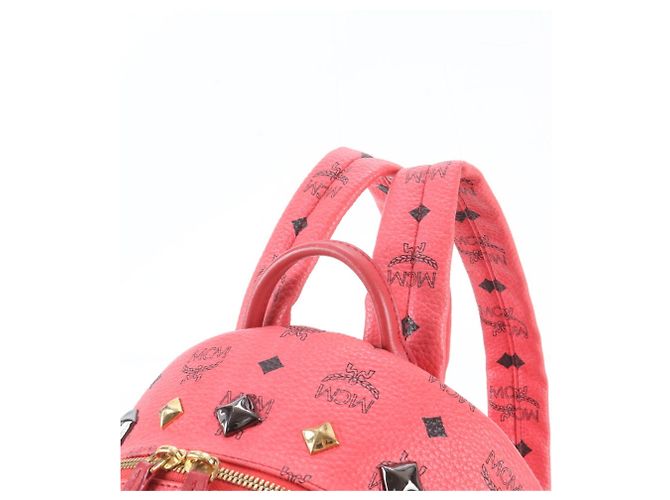 MCM Visetos Leder-Rucksack/Schultertasche mit Nieten Pink - Ansicht 2
