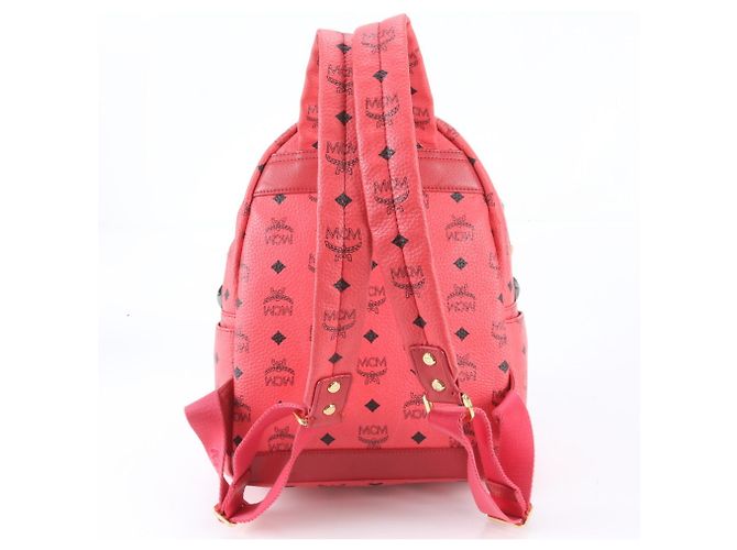 MCM Visetos Leder-Rucksack/Schultertasche mit Nieten Pink - Ansicht 3