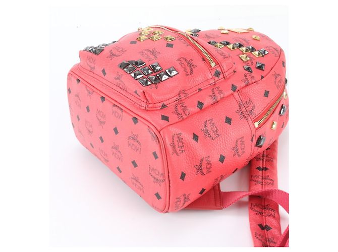 MCM Visetos Leder-Rucksack/Schultertasche mit Nieten Pink - Ansicht 4