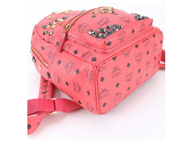 MCM Visetos Leder-Rucksack/Schultertasche mit Nieten Pink - Ansicht 5