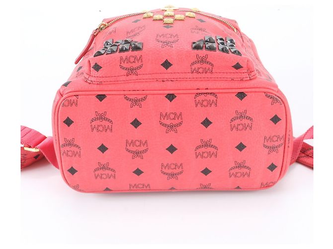 MCM Visetos Leder-Rucksack/Schultertasche mit Nieten Pink - Ansicht 6
