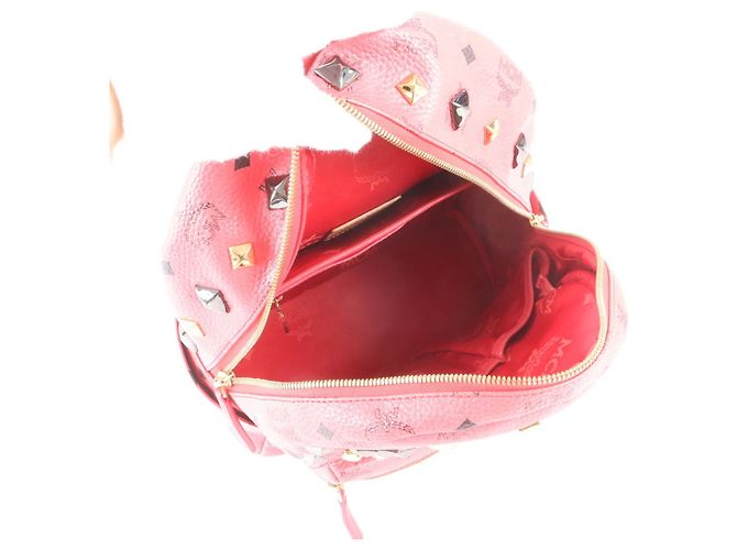 MCM Visetos Leder-Rucksack/Schultertasche mit Nieten Pink - Ansicht 7