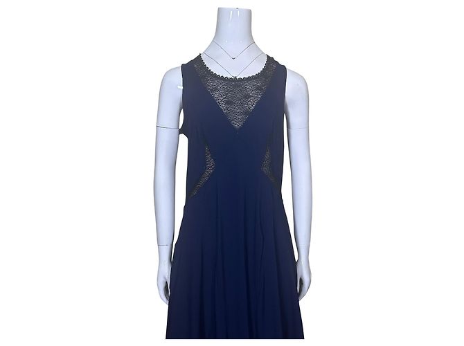 High Tech Kleid in Marineblau mit Spitzenbesatz Schwarz - Ansicht 2