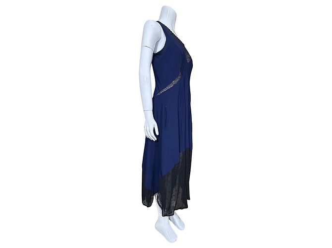 High Tech Kleid in Marineblau mit Spitzenbesatz Schwarz - Ansicht 4