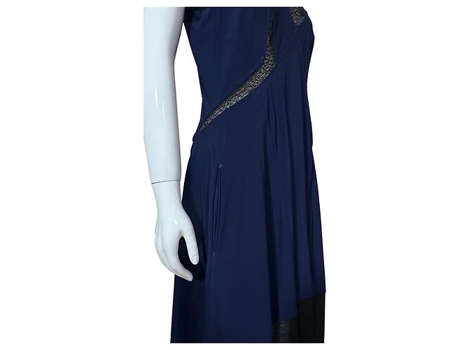 High Tech Kleid in Marineblau mit Spitzenbesatz Schwarz - Ansicht 5
