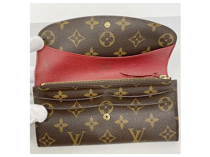 Louis Vuitton Monogram Portefeuille Emilie Long Wallet Marrone Rosso - vista 3