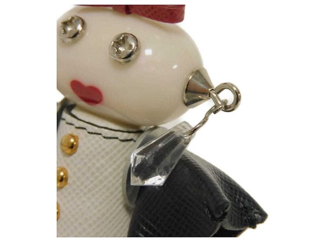 Portachiavi borchiato Prada Saffiano Robot Nancy Nero Bianco - vista 10