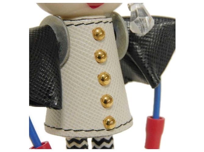 Portachiavi borchiato Prada Saffiano Robot Nancy Nero Bianco - vista 11