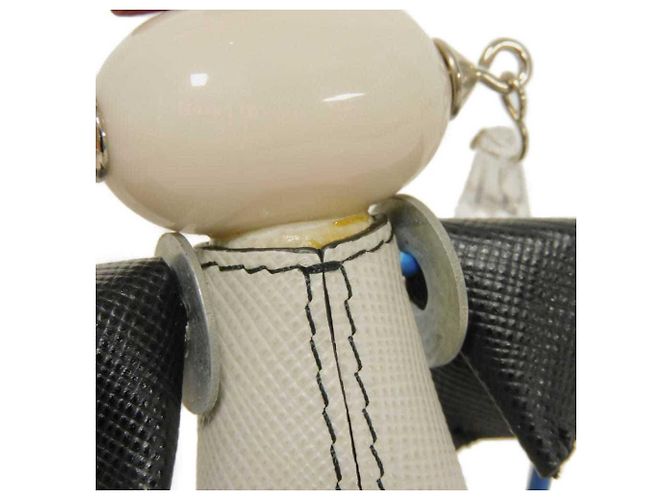 Portachiavi borchiato Prada Saffiano Robot Nancy Nero Bianco - vista 12