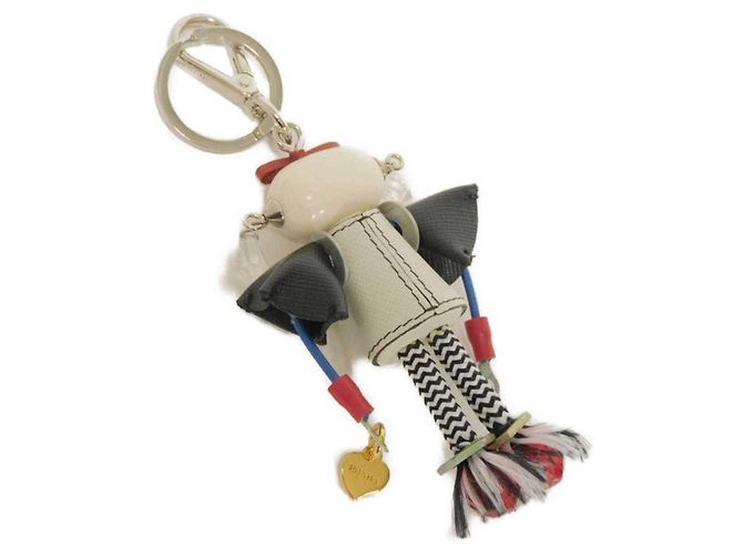 Portachiavi borchiato Prada Saffiano Robot Nancy Nero Bianco - vista 4