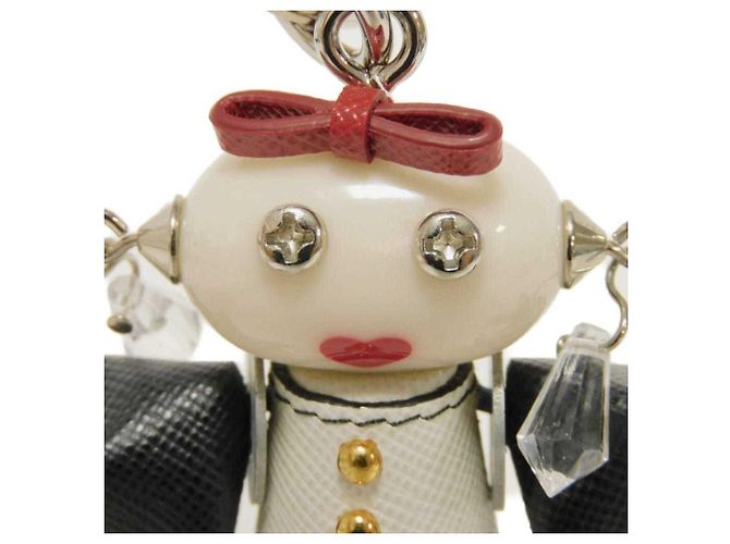 Portachiavi borchiato Prada Saffiano Robot Nancy Nero Bianco - vista 8