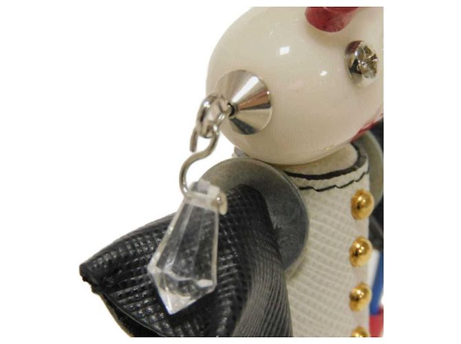 Portachiavi borchiato Prada Saffiano Robot Nancy Nero Bianco - vista 9